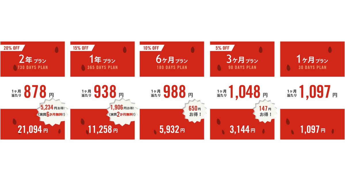 スイカVPNの料金プラン表（1ヶ月・3ヶ月・6ヶ月・1年・2年）